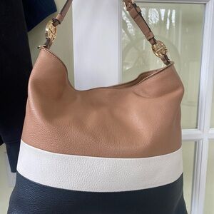 Tory Burch hobo Leather Shoulder Bag duet Vguc black cream tan gold